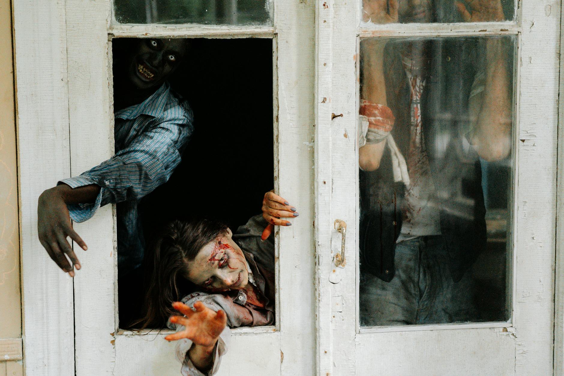 zombies behind shabby door